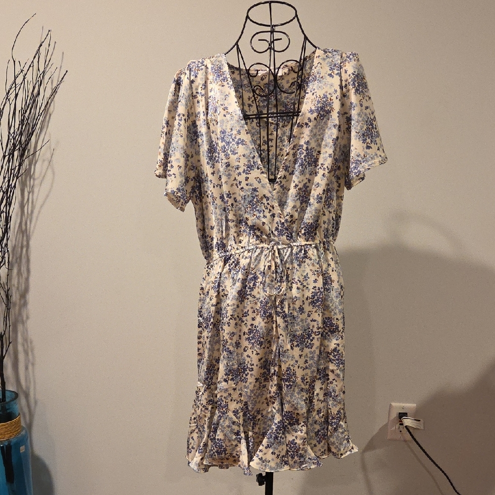 mittoshop Cream Floral Dress with Blue and Brown Accents